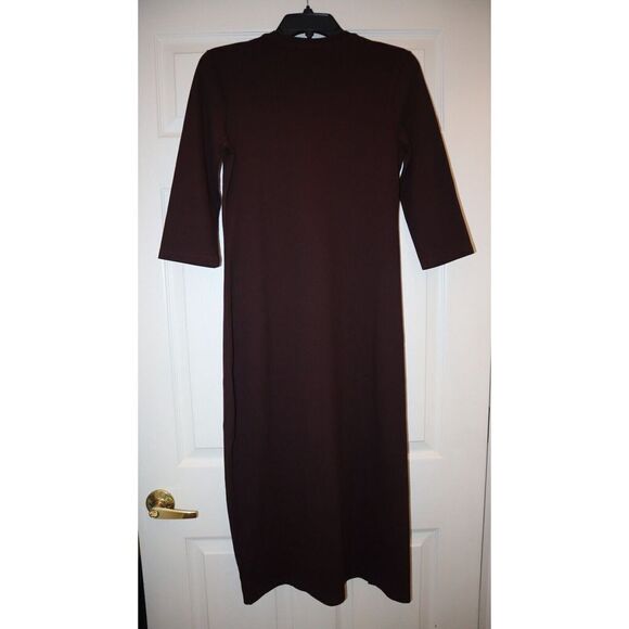 Theory L0224629 Women's Sz M Merlot Side Slit Button Perry Knit Midi Dress $295+ - Picture 2 of 11